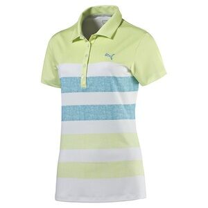 Puma Women's Lime Green and Blue Striped Button Down Shirt